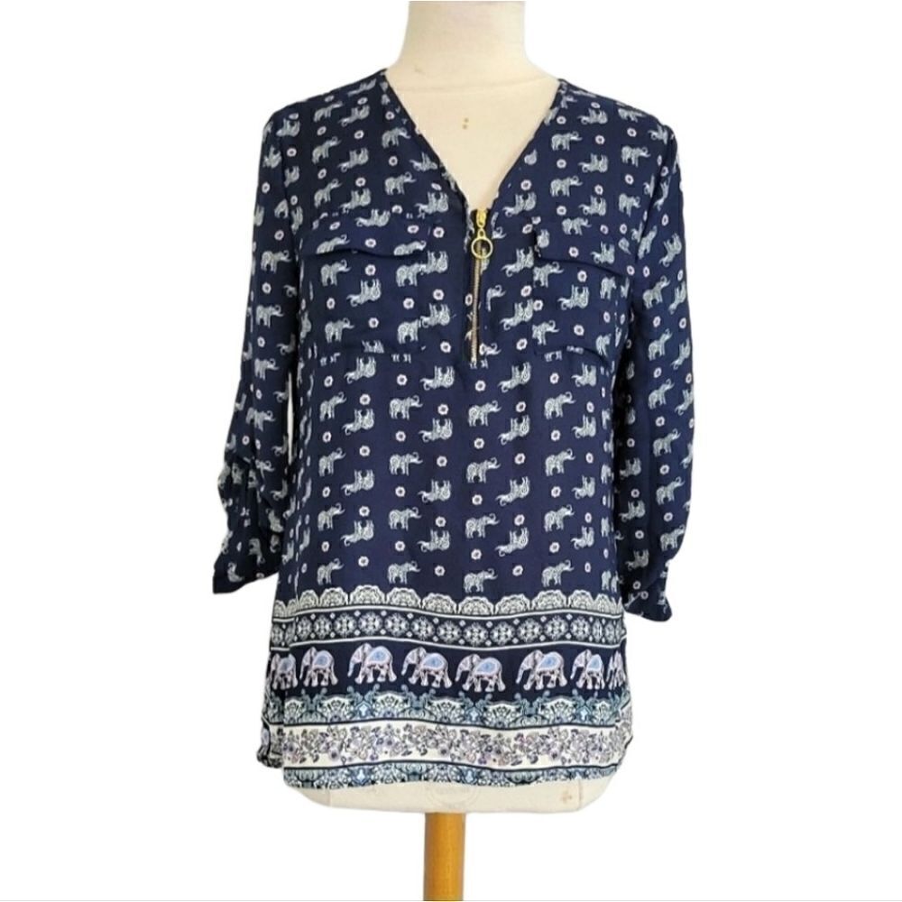 Rue 21 blouse Elephant Print Long Sleeve Sz m